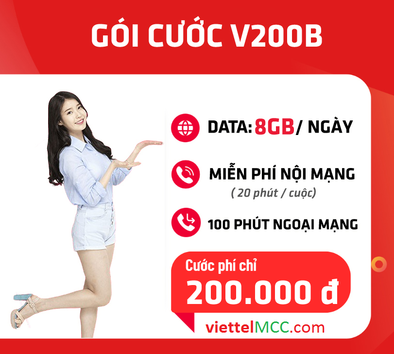 Đăng ký gói V200B Viettel quý khách có 240GB Data